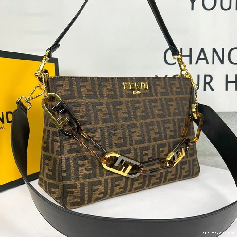 Vintage HOT Bag FF Shoulder Brown Zip Fendi O'Lock Motif In Fabric 0725
